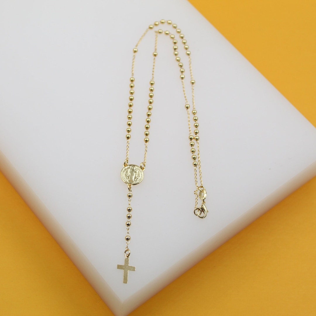 18K Gold Filled Catholic Gold Rosary With Crucifix Gold Religious
