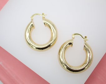 18K Gold Filled 8mm Thick Chunky Lever Back Hoop Earrings With For Wholesale Jewelry Supplies & Hoops Earring Findings (J20)