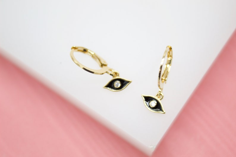 18K Gold Filled Evil Eye Huggies Earrings With CZ Stones For Wholesale Jewelry Supplies /& Earring Findings