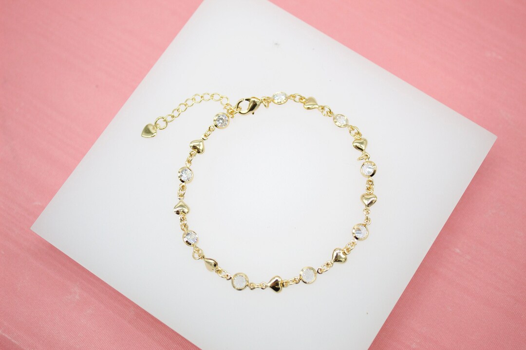 18K Gold Filled Heart Bracelet With Round CZ Stone for Wholesale Dainty Bracelet Jewelry, 18K