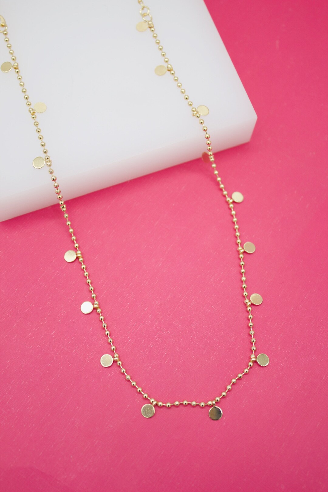 18K Gold Filled Ball Chain With Dangle Discs for Wholesale Necklace