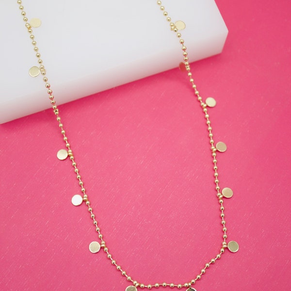 18K Gold Filled Ball Chain With Dangle Discs For Wholesale Necklace Dainty Jewelry Making Supplies (F72)