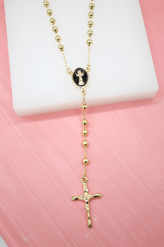 18K Gold Filled Catholic Gold Bead Rosary With Crucifix Cross And Divino Ni o Charm For Wholesale Necklace Religious Catholic Jewelry C30