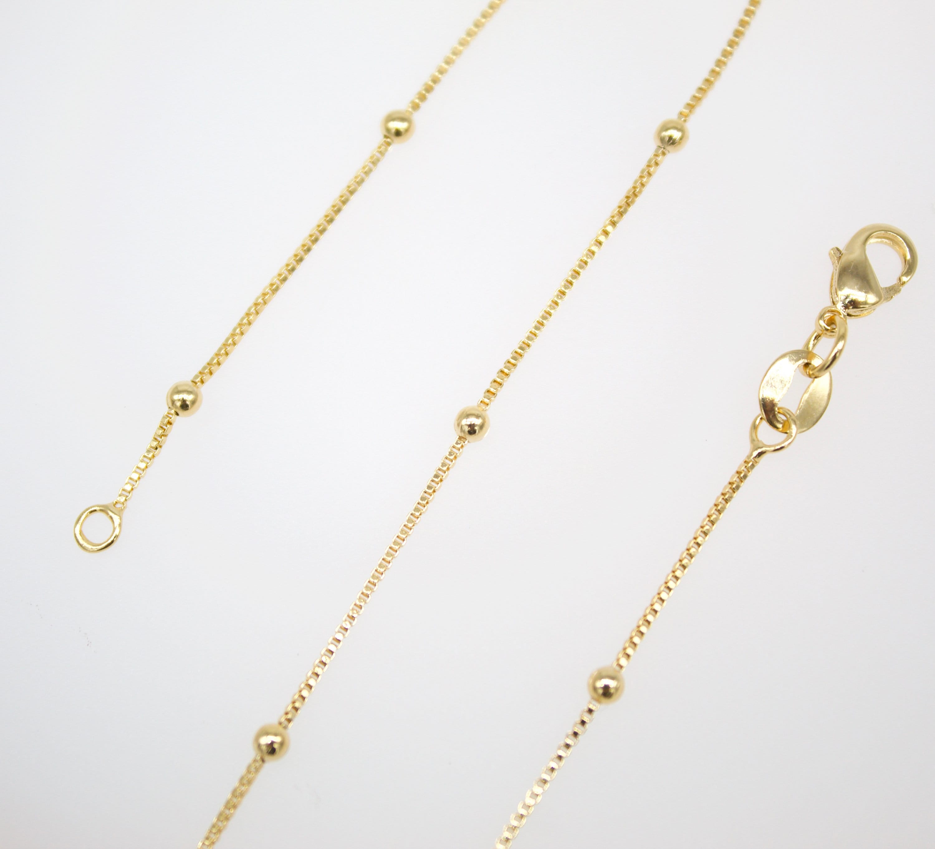 18K Gold Filled 1mm Snake Chain with Gold Beads and Heart Charms Bracelet, Vintage and Romantic Jewelry, Wholesale Jewelry Making Supplies Necklace