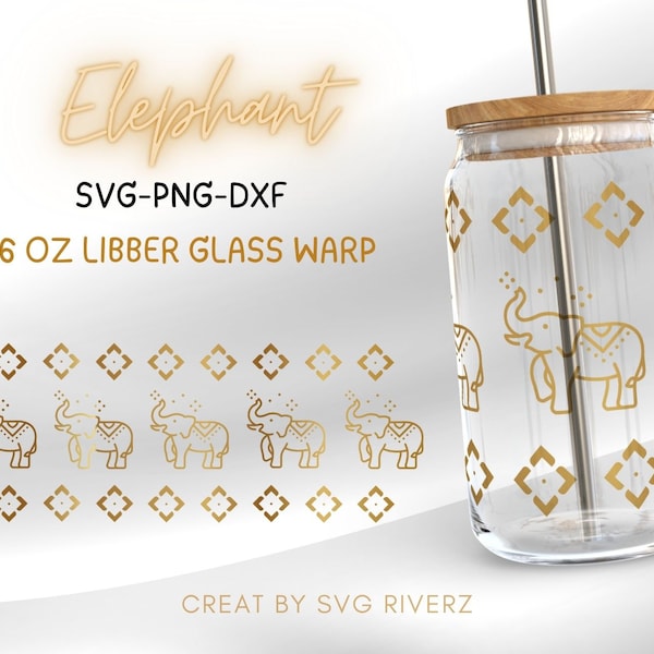 Elephants • 16 oz Libbey can glass wraps SVG, PNG, and DXF file