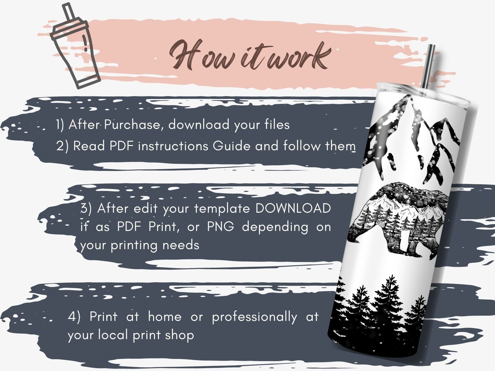 20oz & 30oz Skinny Sublimation Tumbler Design Template With Polar Bear ...