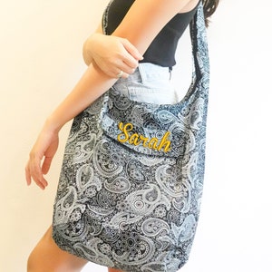Personalisierte Boho Tasche Crossbody, Boho Chic Tasche, Hippie Hobo Tasche, Monogramm Hobo Tasche, Stoff Reißverschluss Hobo Tasche