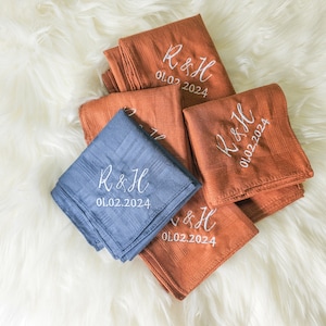 Personalized Handkerchief with Embroidered Name and Wedding Date - Custom Wedding Favor, custom gift
