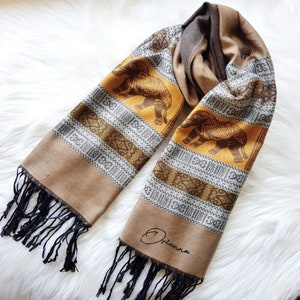 Personalized elephant Shawl Pashmina with Signature embroidery , you can customize name or wording.
