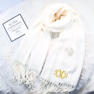 Monogrammed Pashmina Scarf, Monogrammed logo Shawl Scarf - Unique Gift Ideas - Personalized Pashmina, bachelorette party favors and gifts.