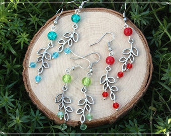 Dangling earrings "Small silver laurel leaves and pearls"