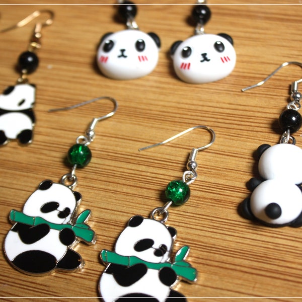 Boucles d'oreilles pendantes pandas style japonais animé geek