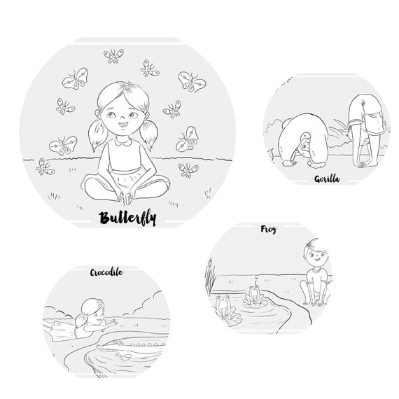 Printable Mindful Colouring Kids Yoga Pages Etsy