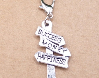 Wegweiser, Schild, Anhänger mit Karabiner, success money happiness, Erfolg Geld Glück, Schild,
