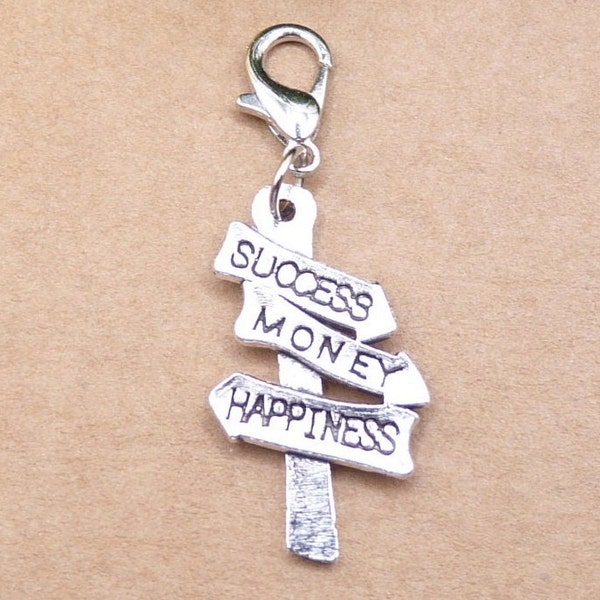 Wegweiser, Schild, Anhänger mit Karabiner, success money happiness, Erfolg Geld Glück, Schild,