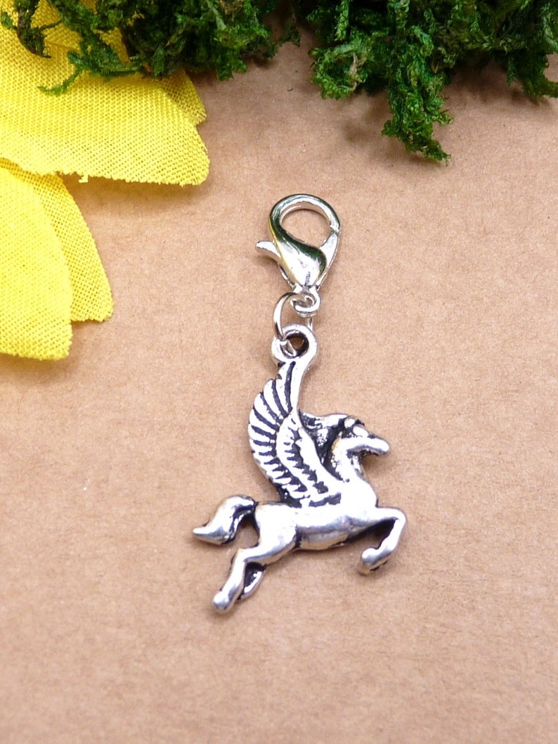 Pegasus, silver, pendant with carabiner, winged horse, mythology, child of Poseidon and Medusa image 2