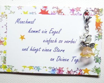 Small angel, beaded angel, glass beads, incl. gift card, guardian angel, angel with star, carabiner, symbol, guardian angel, companion, handmade