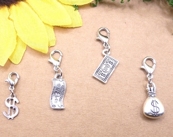 Geldschein, Dollarnote, 5 Dollar, 100 Dollar, Geldsack mit Dollarzeichen, Dollarzeichen Edelstahl, Anhänger mit Karabiner, Geld, Dollar,