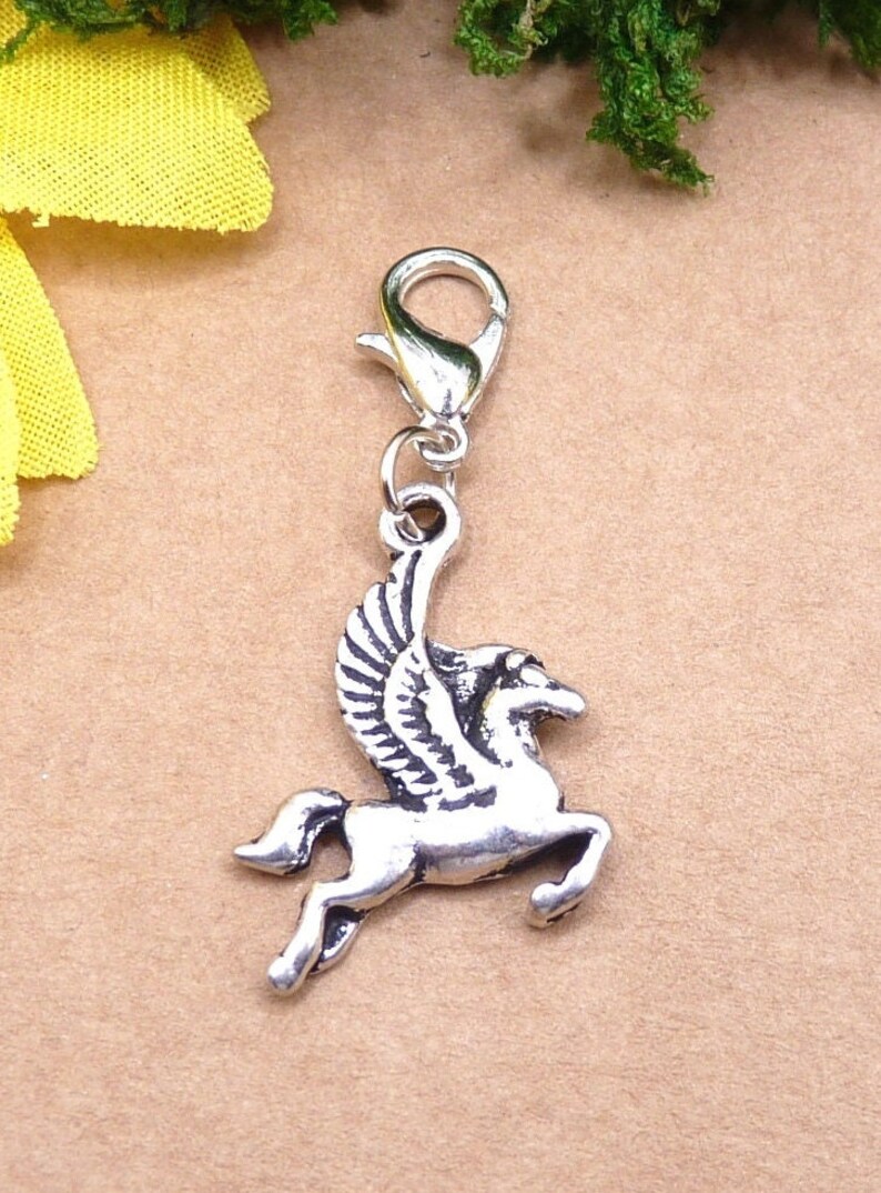 Pegasus, silver, pendant with carabiner, winged horse, mythology, child of Poseidon and Medusa image 1