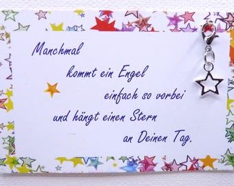 10 mm mini star, silver-colored, pendant with carabiner, star, charms, pendant, angel hangs a star on the day