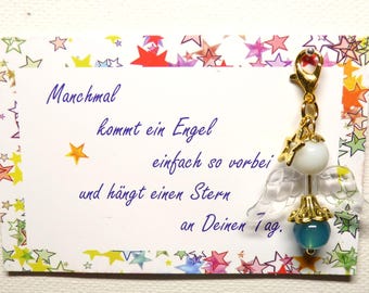 Angel, beaded angel, glass beads, incl. gift card, guardian angel, angel star, carabiner, symbol, guardian angel, companion, handmade, golden