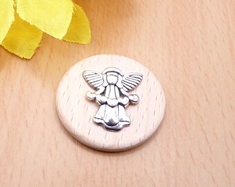 Engel auf Buche-Holzscheibe, Schutzengel, Engel, Glücksbringer, Glück, Schutz, Trost, Beistand