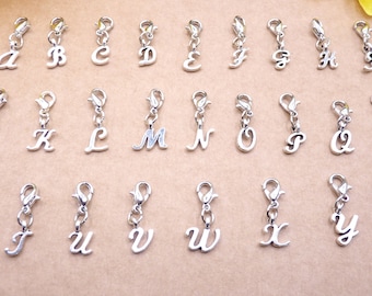 Pendentifs lettres, argent, pendentifs avec mousqueton, lettres A-Z, toutes les lettres, alphabet