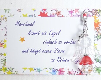 Angel, beaded angel, glass beads, including gift card, guardian angel, angel with star, carabiner, symbol, guardian angel, companion, handmade