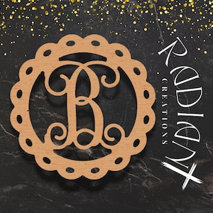 Recortes de letras "B" personalizados en CNC para colgadores de puertas hechos a mano / Diseño circular con orificios para cintas / 15 pulgadas, 18 pulgadas, 24 pulgadas / Madera contrachapada MDF / Oferta especial
