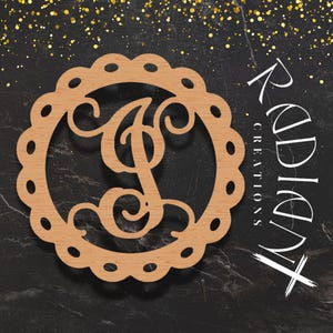 Letra "I" recortada para colgar en la puerta / Monograma circular de MDF sin terminar con orificios para cintas / Disponible en 15”, 18” y 24” / Oferta especial