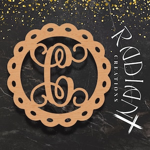 Recortes de letras "C" personalizados en CNC para colgadores de puertas hechos a mano / Diseño circular con orificios para cintas / 15 pulgadas, 18 pulgadas, 24 pulgadas / Madera contrachapada MDF / Oferta especial