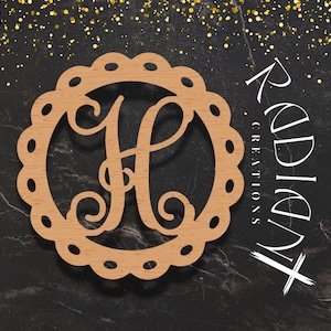 Letra H recortada para colgar en la puerta / Monograma circular de MDF sin terminar con orificios para cintas / Disponible en 15”, 18” y 24” / Oferta especial