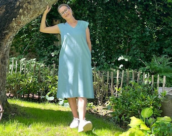 Linen dress, A-line, pockets, all colors, S-XL