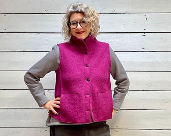 Walk vest, sporty-elegant, 100% wool, pockets & stand-up collar, sizes S-XXL
