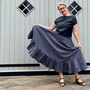 plate skirt with flounce flamenco skirt dark blue dots L-(40) DE women's