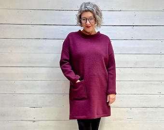 Cuddly sweater, mini dress, in magenta size. S-XL