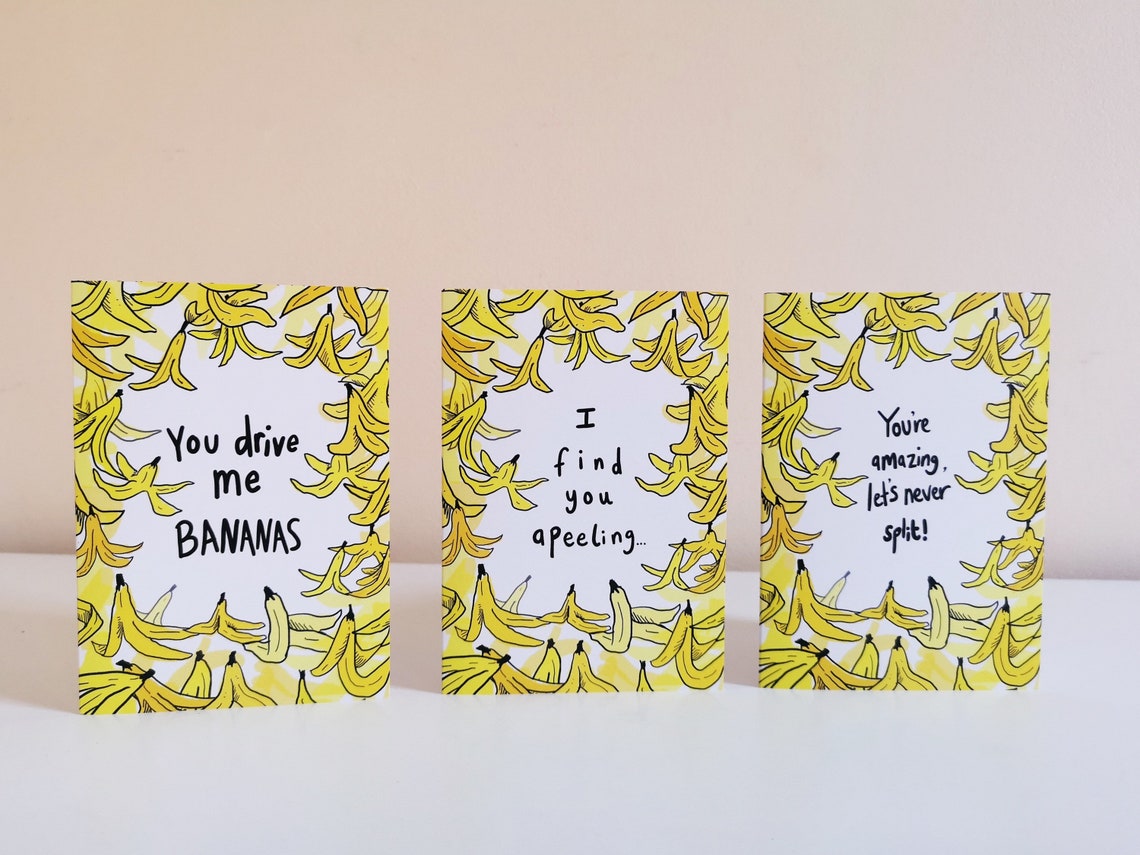 Flirty Banana pun cards pack Free stickers Any occasion Etsy