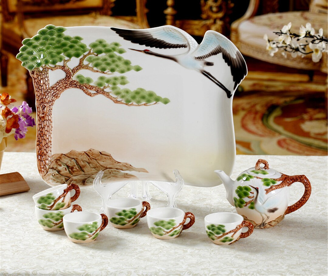 Animal Tea Set/redcrowned Crane Tea Set/tea Set Gift/tea Etsy