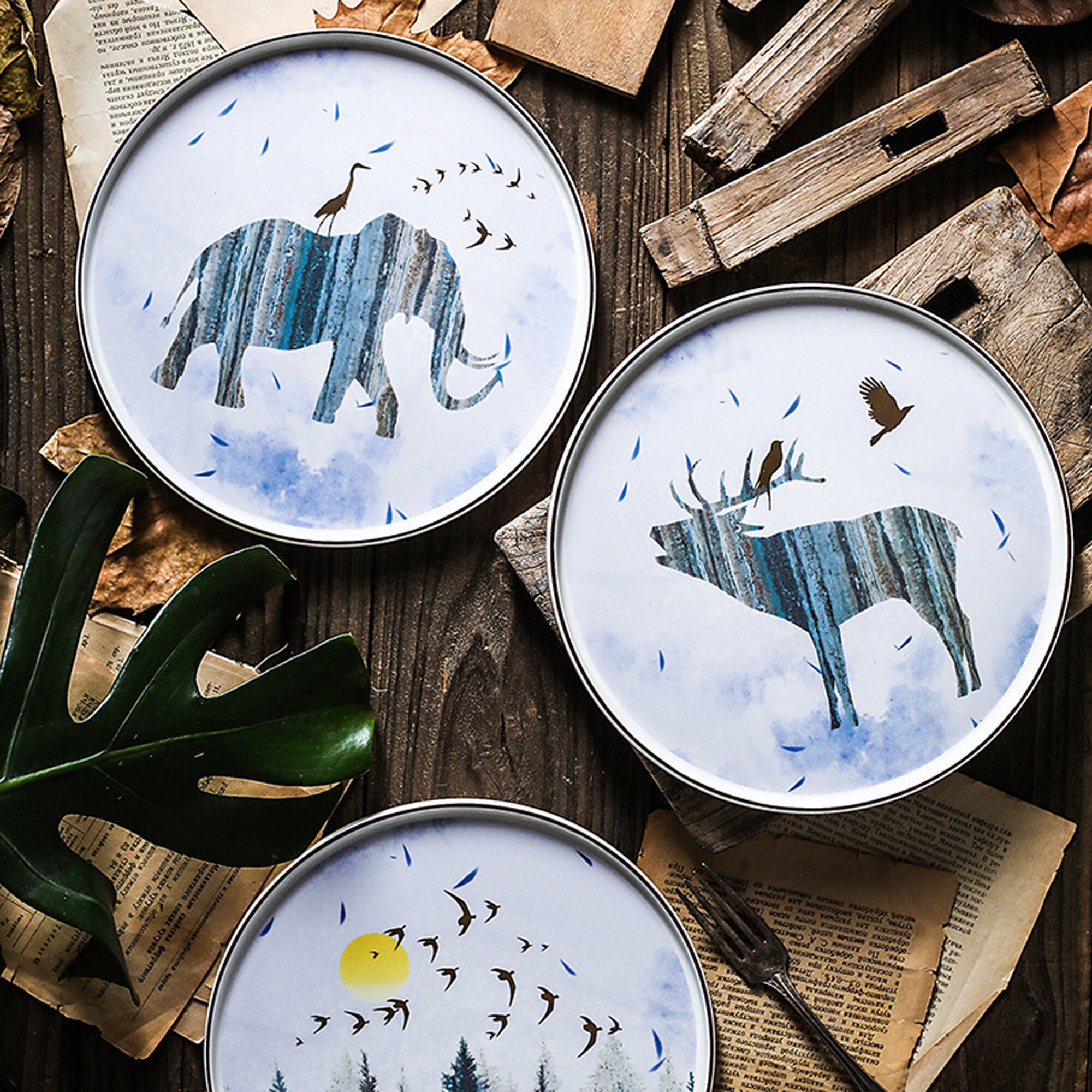 Forest Animal Dinner Platesplates Setkitchen Dinnerware Etsy