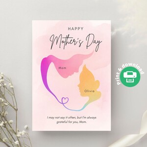 Tarjeta imprimible del Día de la Madre: Tarjeta digital para mamá con nombre editable (descarga instantánea)