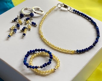 Oekraïne winkels Oekraïne verkopers Oekraïne armband lapis lazuli ring minimalistische oorbellen ondersteuning Oekraïne staan met Oekraïne Oekraïense vlag