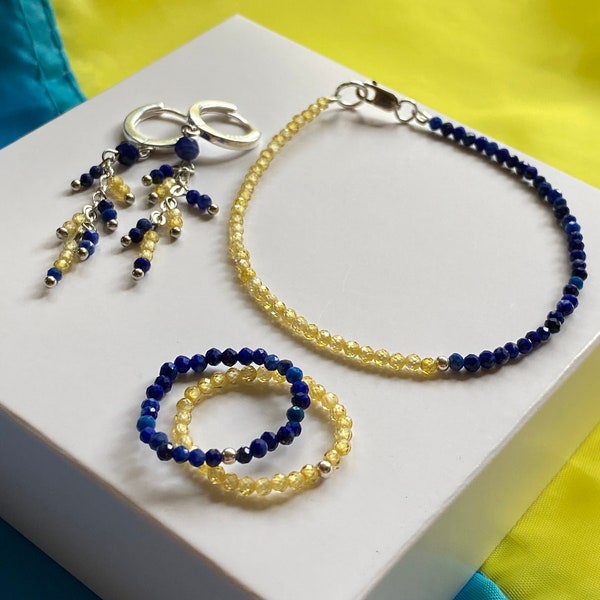 Ukraine shops Ukraine sellers Ukraine bracelet lapis lazuli ring minimalist earrings support Ukraine stand with Ukraine Ukrainian flag