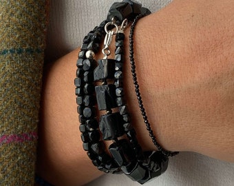 Zwarte toermalijn armband stress relief bescherming boze oog sierlijke armband set van 5 armbanden zilveren cadeaus voor haar moeders dag cadeau voor moeder