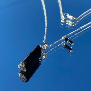 Black tourmaline pendant stress relief protection evil eye raw crystal gemstone sterling silver gifts for her mothers day gift gifts for mom