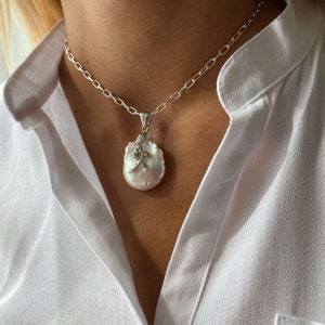 Baroque Pearl Pendant Necklace real pearl necklace Freshwater Large White Pearl mother day gift mom price include chain 18&quot;/45cm or less