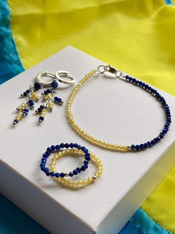 Ukraine shops Ukraine sellers Ukraine bracelet lapis lazuli ring minimalist earrings support Ukraine stand with Ukraine Ukrainian flag