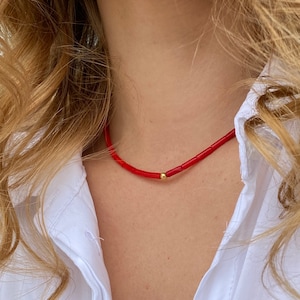 Minimalist necklace choker red coral necklace sterling silver gold plated dainty birthstone necklace gifts for her mothers day gifts for mom