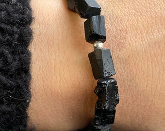 Black tourmaline bracelet stress relief protection evil eye dainty minimalist stretch adjustable bracelet gifts for mom Mothers day gift