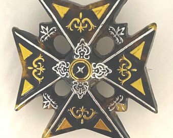 Reproduction Pique Brooch - Maltese Cross with Silver Lace and Triangles