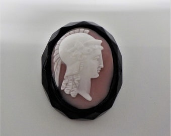 Athena Shell Cameo on Faceted Jet Base Reproduction